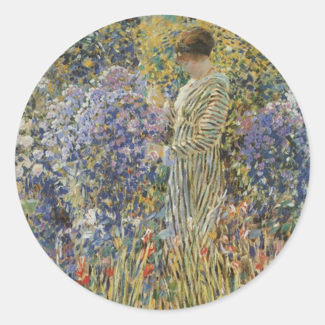 Sticker Rond Dame dans un jardin par Frederick Frieseke, Beaux- (Devant)