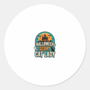 Sticker Rond Dame de chat Halloween Épouvantable Maison hantée