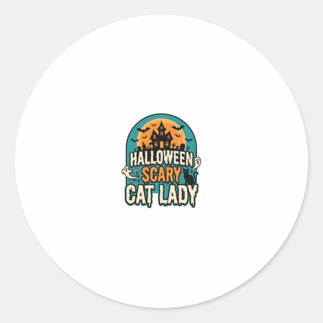 Sticker Rond Dame de chat Halloween Épouvantable Maison hantée  (Devant)