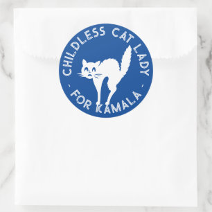 Sticker Rond Dame de chat sans enfant pour kamala drôle chat bl