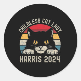 Sticker Rond Dame de chat sans enfant pour Kamala Harris 2024 R