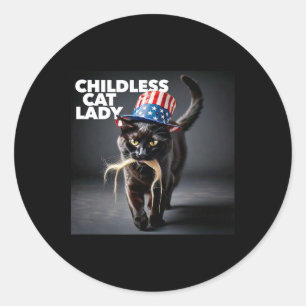 Sticker Rond Dame de chat sans enfants drôle Trump cheveux Hall