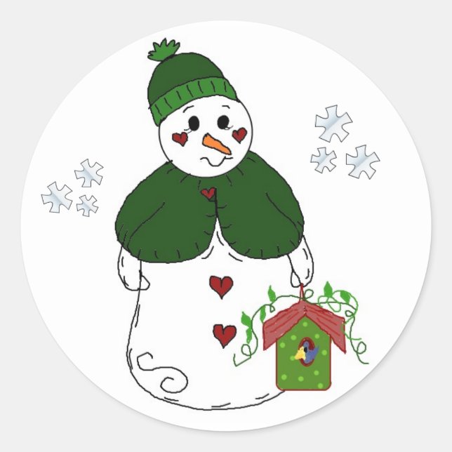 Sticker Rond Dame de neige avec nichoir (Devant)