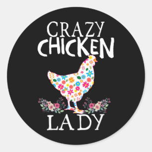 Sticker Rond Dame de poulet folle Amoureux drôles de poulets po