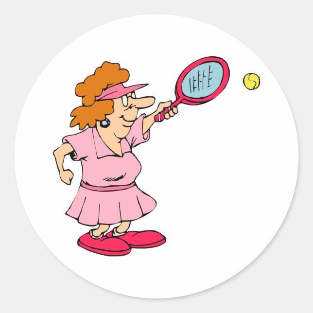 Sticker Rond Dame de tennis rose (Devant)