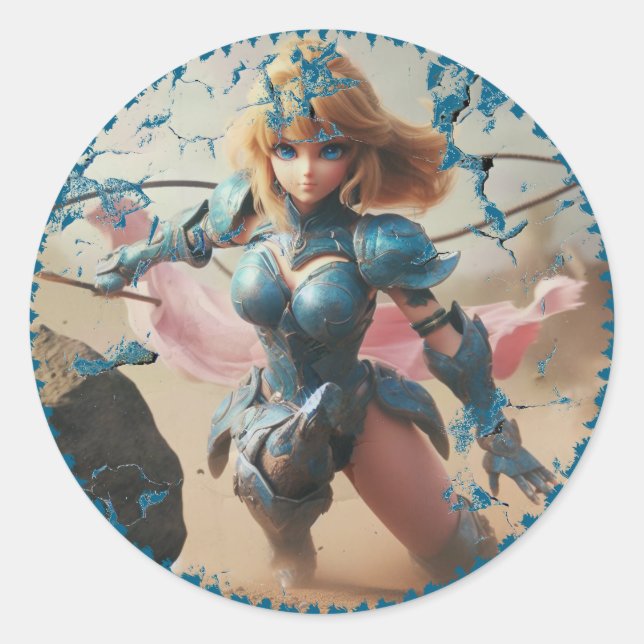 Sticker Rond Dame en armure bleue (Devant)