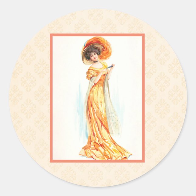 Sticker Rond Dame en robe jaune (Devant)