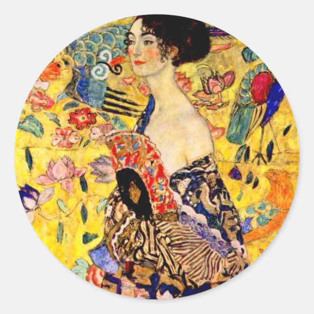 Sticker Rond Dame Gustav Klimt avec ventilateur (Devant)