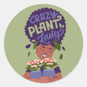 Sticker Rond Dame Plante folle de la femme noire, Plantes de br