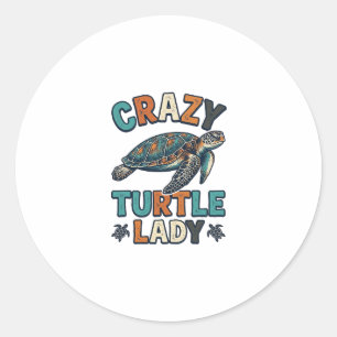 Sticker Rond Dame Tortue Folle Design de Chemise Vintage Tortue