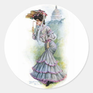 Sticker Rond Dame victorienne en robe de lavande