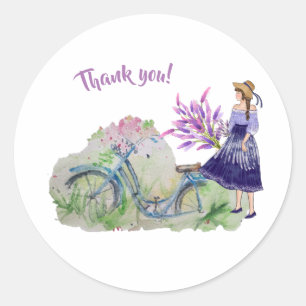 Sticker Rond Dames vélo dans le champ de printemps