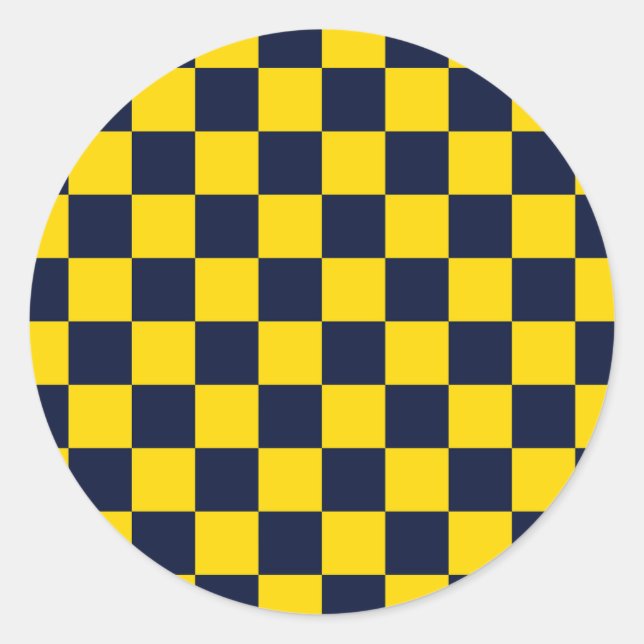 Sticker Rond Damier Bleu Marine et Jaune Doré (Devant)