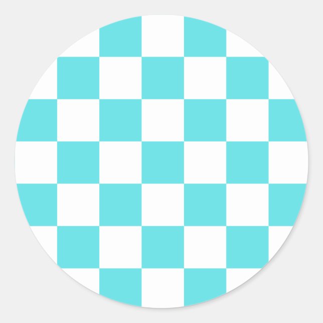 Sticker Rond Damier bleu turquoise visuel classique  (Devant)