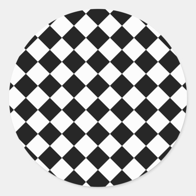 Sticker Rond Damier noir et blanc rétro (Devant)
