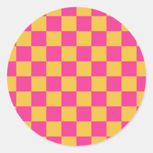 Sticker Rond Damier rose et jaune