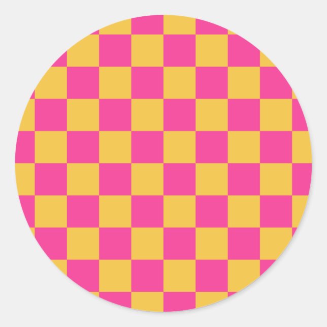 Sticker Rond Damier rose et jaune (Devant)
