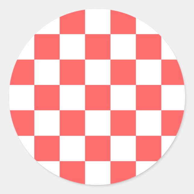 Sticker Rond Damier rouge corail classique (Devant)