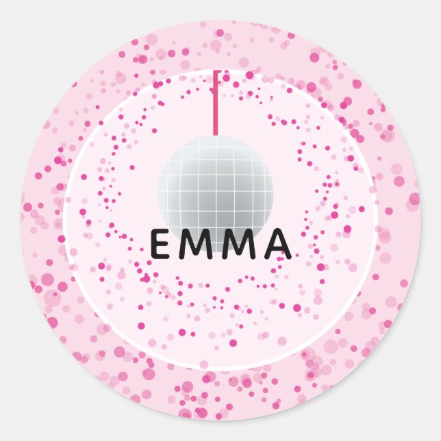 Sticker Rond Dance Disco Ball Party Personnalisé Rose Black Par (Devant)