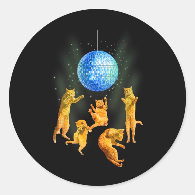Sticker Rond Dancing Chats Disco Ball Kitten Kitty Lover Party  (Devant)