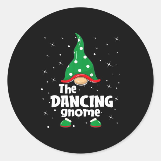 Sticker Rond Dancing Gnome Family Matching Christmas Funny Paja (Devant)