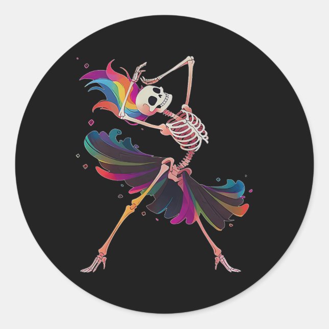 Sticker Rond Dancing Skeleton arc en ciel Ballerina Halloween (Devant)