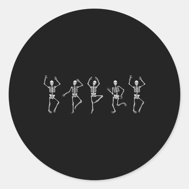 Sticker Rond Dancing Skeleton Drôle Halloween Costume Skull Dan (Devant)