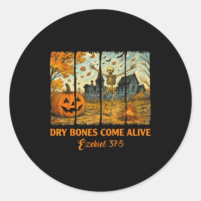Sticker Rond Dancing Skeleton Dry Bones Come Alive Christian Ha (Devant)