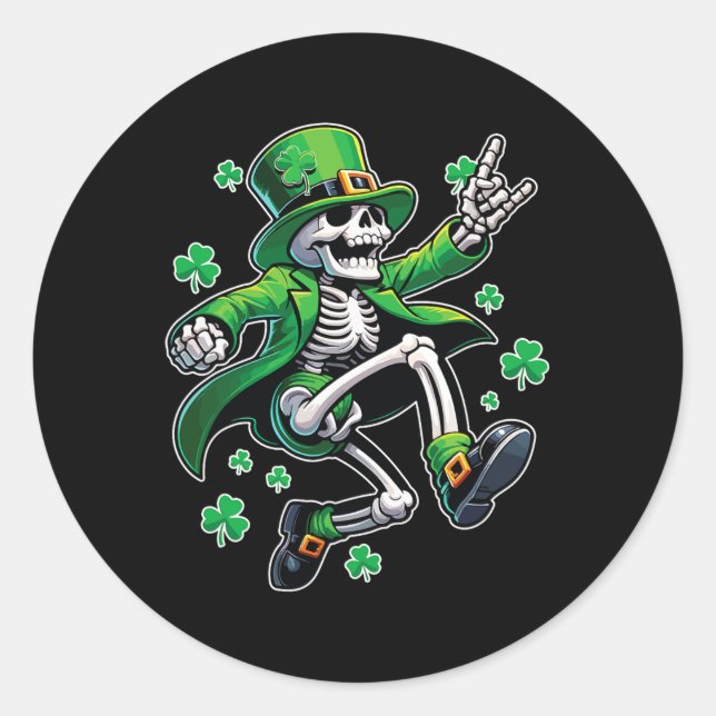 Sticker Rond Dancing Skeleton Leprechaun St. Patrick's Day (Devant)