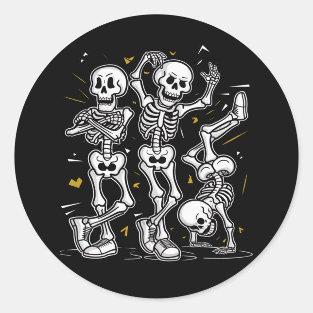 Sticker Rond Dancing Skeletons Dance Challenge Halloween (Devant)