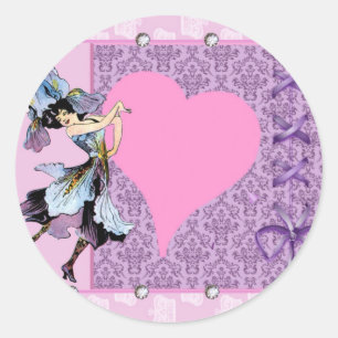 Sticker Rond Dancing vintage fleur fée rose design par LeahG
