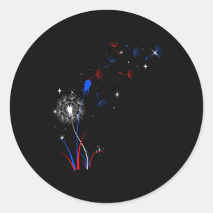 Sticker Rond Dandelion 4 juillet mignon Fleur Patriot Américain