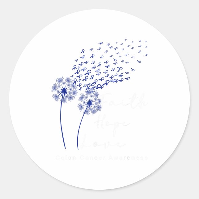 Sticker Rond Dandelion Blue Ribbon Faith Hope Love Colon Cancer (Devant)