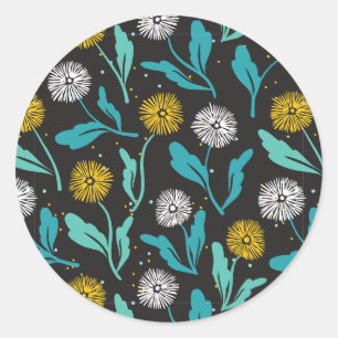 Sticker Rond Dandelion de printemps Fleurs et design Feuille