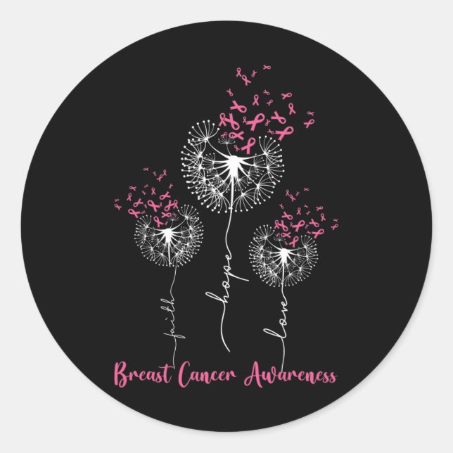 Sticker Rond Dandelion Faith Hope Love Cancer du sein Sensibili (Devant)