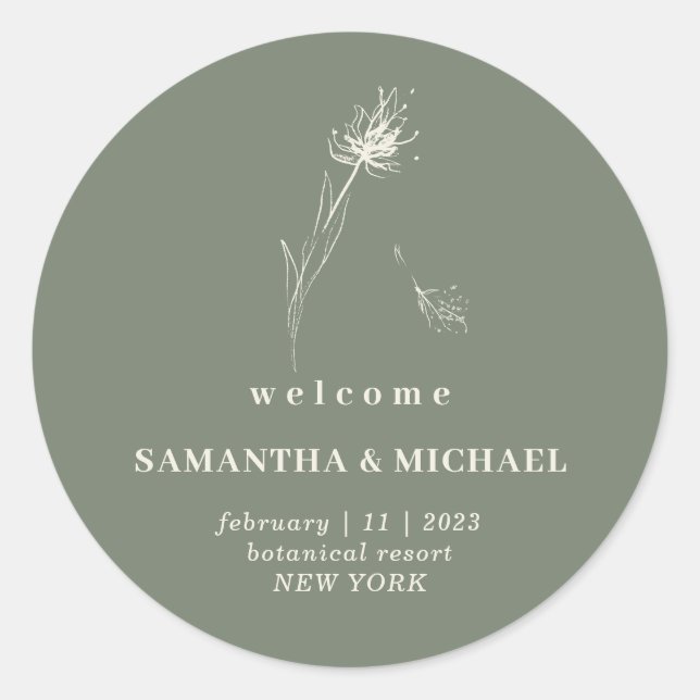 Sticker Rond Dandelion Floral Boho Sage Welcome Party (Devant)