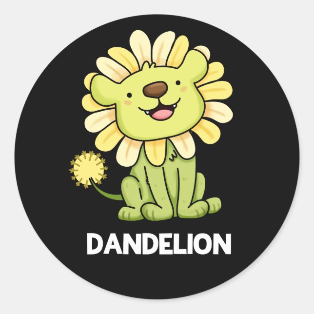 Sticker Rond Dandelion Funny Lion Pun Dark BG (Devant)