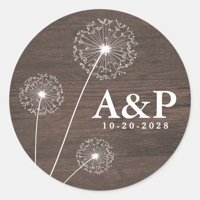 Sticker Rond Dandelion Grange Bois Pays Mariage rustique Faveur (Devant)