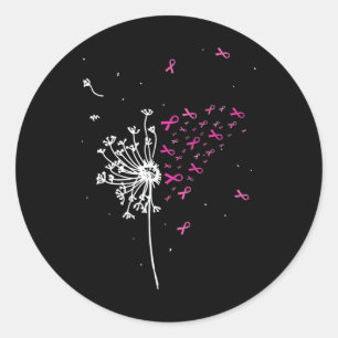 Sticker Rond Dandelion Pink Ribbon Cool Sensibilisation au canc