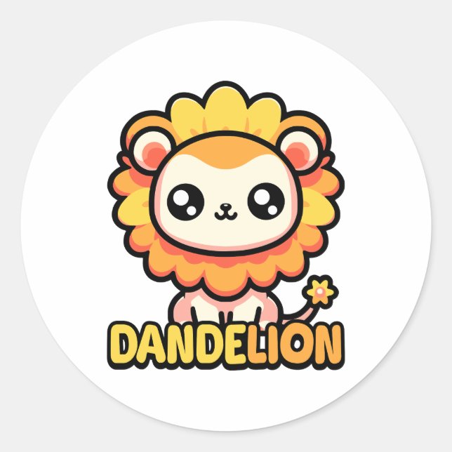 Sticker Rond Dandelion ! Pun Lion Cute Dandelion (Devant)