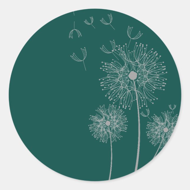 Sticker Rond Dandelion pure moderne fleurie turquoise (Devant)