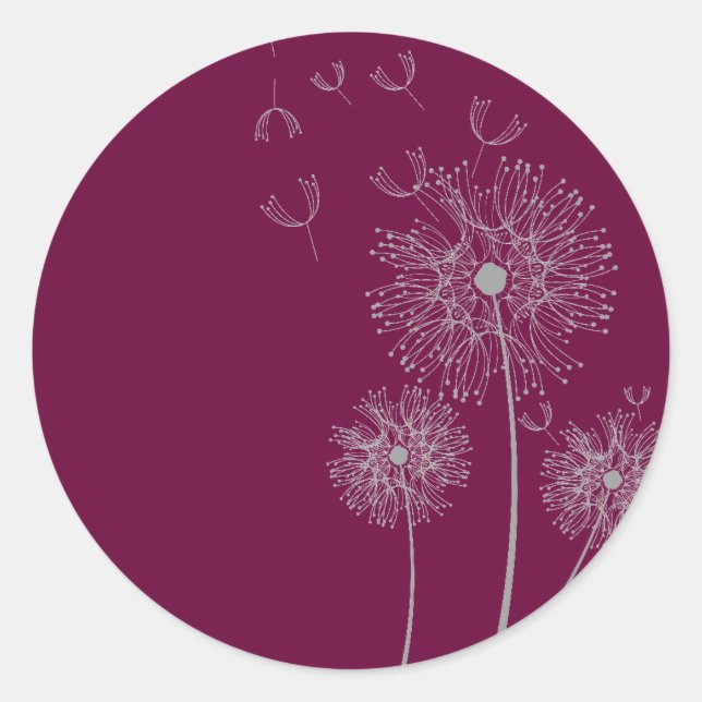 Sticker Rond Dandelion pure moderne fleurie violette art (Devant)