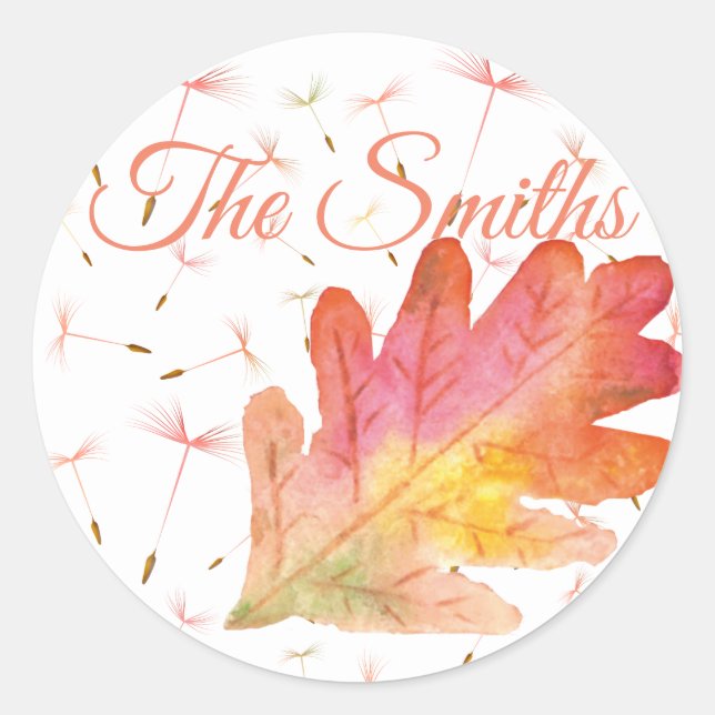 Sticker Rond Dandelions délicats et feuilles d'automne (Devant)