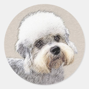 Sticker Rond Dandie Dinmont Terrier Peinture Chien Art original