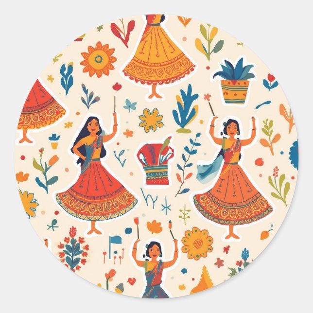 Sticker Rond Dandiya Nights Motif sans mer - Festival indien (Devant)
