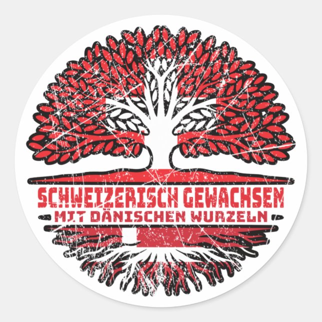 Sticker Rond Dänemark Dänisch Schweizer Schweiz Baum Wurzel (Devant)