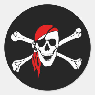 Sticker Rond danger crâne du drapeau pirate