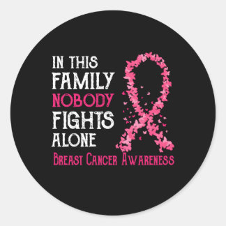 Sticker Rond Dans Cette Famille Personne ne combat seul le canc
