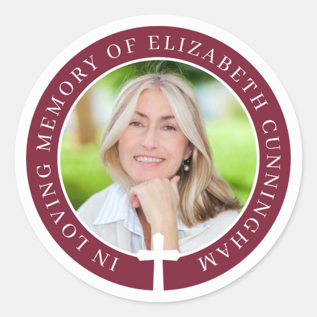 Sticker Rond Dans la mémoire aimante | Photo personnalisée et c (Devant)