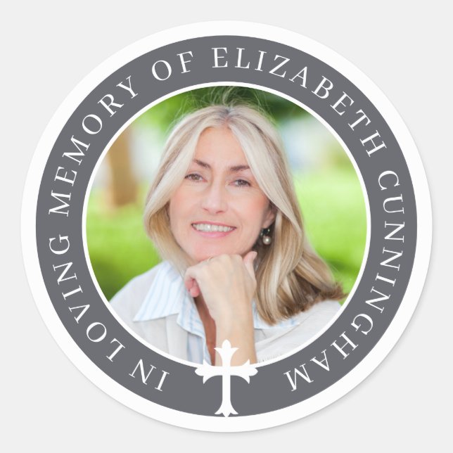 Sticker Rond Dans la mémoire aimante | Photo personnalisée et c (Devant)